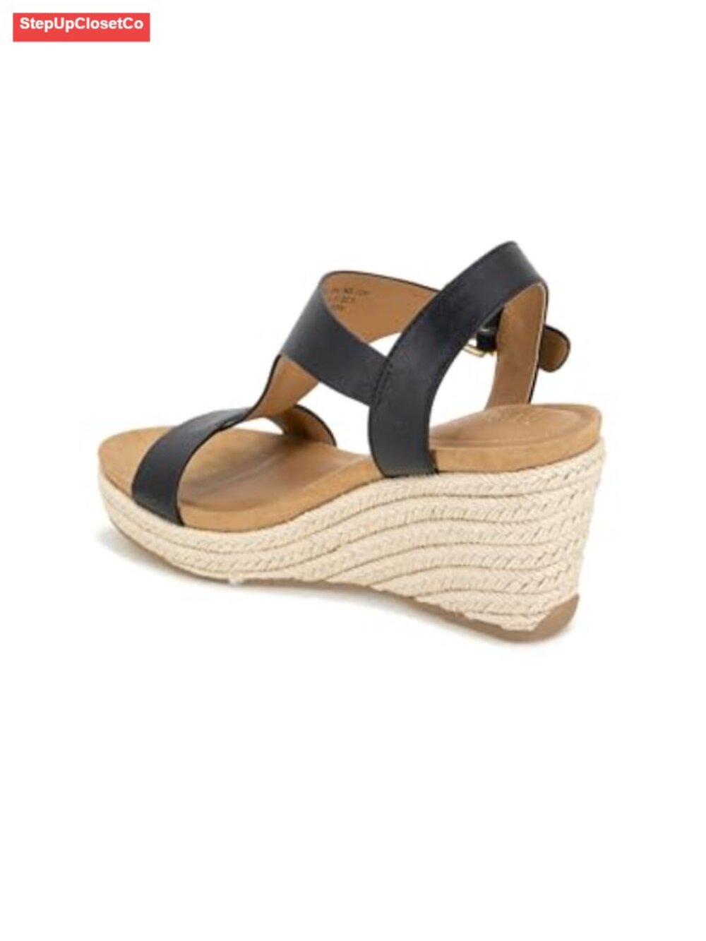 Women's T-Strap Wedge Sandal Espadrille with Buckle Closure - Picture 5 of 6
